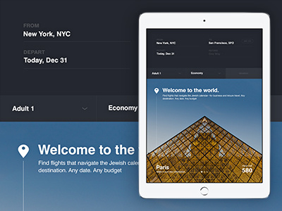 Travel 24/6 booking design flying ipad marketing minimal platform tablet travel ui world