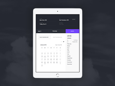 Travel 24/6 booking design flying ipad marketing minimal platform tablet travel ui world