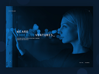 Codeblue Ventures blue code design development homepage interaction landing motion page ui ux web