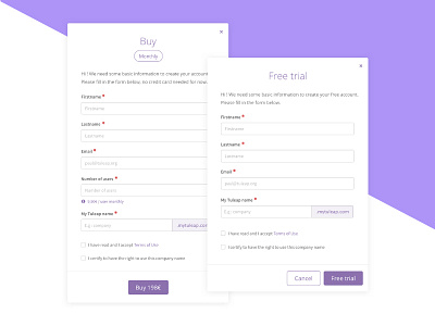 myTuleap Modals 🚀 buy form input modal overlay plan purple subscription ui ux web