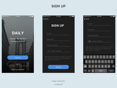 Daily Application sign up by Sergey Ulyanychev on Dribbble