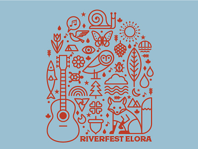 Riverfest tee 2018 bird design fox guitar nature owl river snail vector