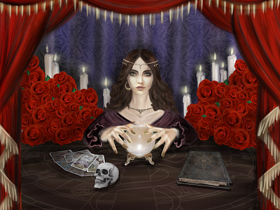 Fortune Teller Illustration app digital drawing fortune girl illustration iphone roses wacom