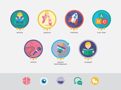 (WIP) Custom Iconography & Badges badges ballet brain children colourful cute iconography icons kids mic music rocket