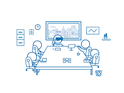 Board Room VR Meeting collaboration cute illustration line drawing meeting office vr