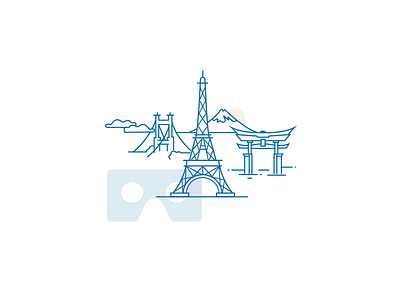 Yulio VR World china eiffel tower fuji golden gate bridge icon lllustration mount fuji paris san francisco vector vr