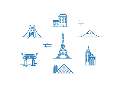 Landmark Iconography china eiffel tower fuji golden gate bridge illustration louvre mount fuji paris san francisco vector