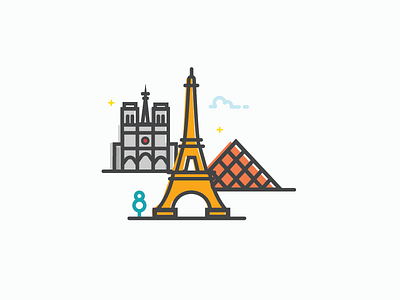 Paris cute eiffel tower icon illustration illustrator landmark landmark travel louvre paris sketch