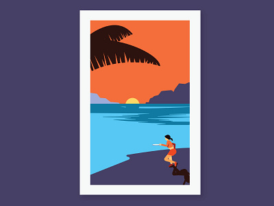 Beach Illustration beach colourful composition frisbee illustration sunset