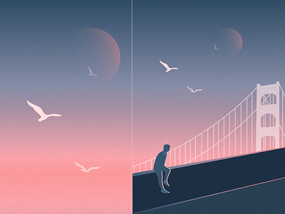 Man in San Francisco art cali gradient illustration illustrator man pink sanfrancisco simple sunset travel vector
