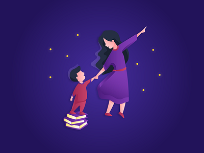 Mother and child illustration child children gradient gradients kid mom mother nighttime purple rebound sky stars