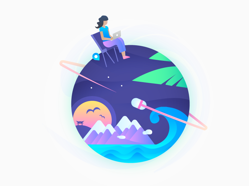 Welcome image for Portfolio Site shadow gradient color colour mountains mac laptop freelancer world vector graphic illustration