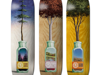 three deck graphics for Element Skateboards design digitalpainting drawing illustration