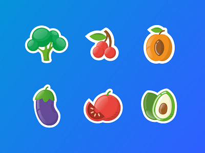 Yummy stickers 2d colors design food fruits illustration labels stickers vegetables
