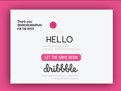 Dribbble Hello- My First Shot debut draft pick dribbble hello dribbble illustration info card splash screen thank you toronto typography ui design user interface