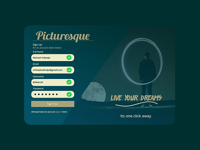 Daily Ui #001 Sign Up (Picturesque) daily ui 001 dailyui interface photography picturesque sign up sign up page ui design user interface web design