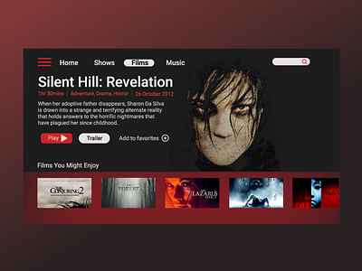 Daily Ui 025 TV app daily ui 025 dailyui film graphic design horror tv tv app typography ui ui design user interface web design