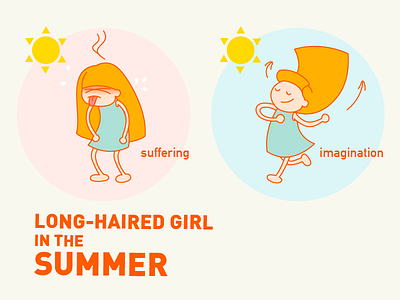 long-haired girl in the summer drawing funny girl humor illustrator summer