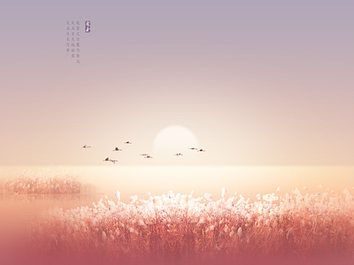 处暑 bulrush china drawing fall lake landscape photshop sunset