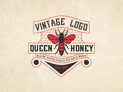 Queen Honey Vintage Logo 3d design graphic design hipster logo design illustration logo logo design minimalist minimalist logo design retro retro logo design vector vintage vintage logo design