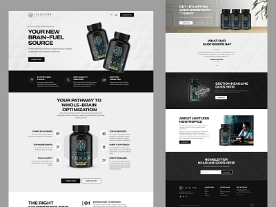 Clear design for a nootropics company! bakersfield contrast design ecommerce landing page modern nootropics shopify ux web design