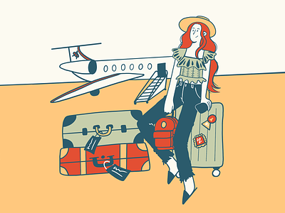 Traveler airplane art bags character design doodle draw drawing fashion fly girl hat illustration longhair outfit procreate sketch travel traveling