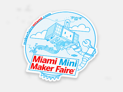Miami Mini Maker Faire Sticker builder event fair fun halftone illustration maker robots sticker