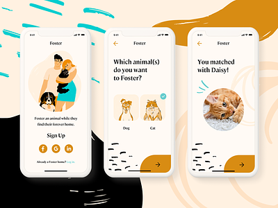Foster App Sign Up animal app app design cat dailyui dog foster illustration mobile pet signup signup screen