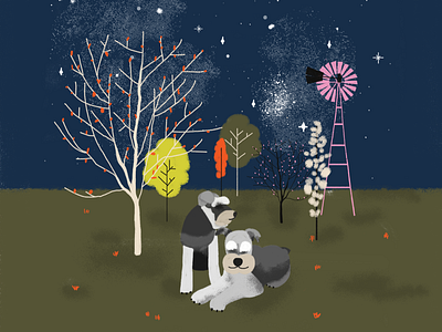 Dogs in country country dog illustration dogs illustration illustration art night stars