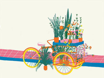 Flower delivery bike delivery digital illustration flowers illustration nature