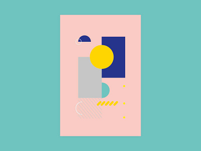 0002 abstract blue design geometric ilustration pink postcard shapes white yellow