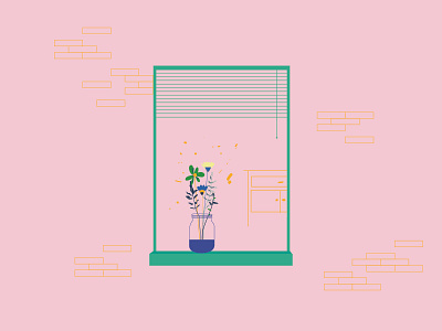 Windows & Flowers art design flower illustartion out line pastel colors vector vector art window