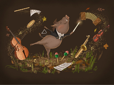 Boar musician illustration
