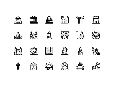 Landmark Icons (Streamline Regular) design flat icons illustrator landmarks minimal places travel vector