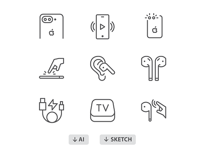 60 Free icons: iPhone 7, AirPods Icons. airpods apple download free freebies icon icons illustrator iphone sketch touch tv
