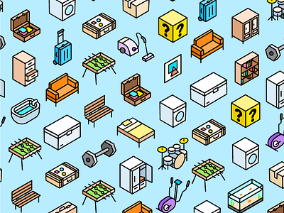 Isometric pattern furnitures icon objects pattern