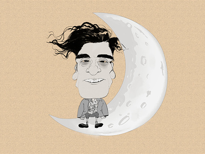 Oscar Isaac on crescent moon as "Moon Knight" caricature illustration photoshop