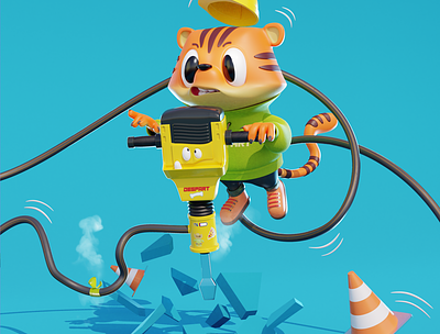 NINE TO FIVE | Best Friends!! 3d animals animation character design construction design tigre work hard