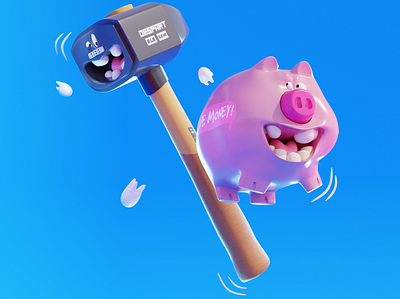 Until one day! 3d animals animation character design friendship game design hammer piggybank