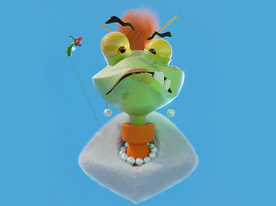 My mother-in-law client. 3d animals blue cartoon character design client fly frog funny fur green hair happy old