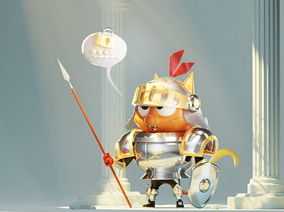 Your password is too weak!!! 3d animals animation armour cartoon cat character design design funny helmet illustration