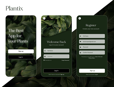 Plant App: Sign up/ Log in Page app app design branding design glassmorphism graphic design illustration logo plant ui ux vector