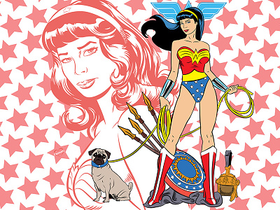 Wonder Woman comics dc fan art geek illustrator portrait pug vector wonder woman