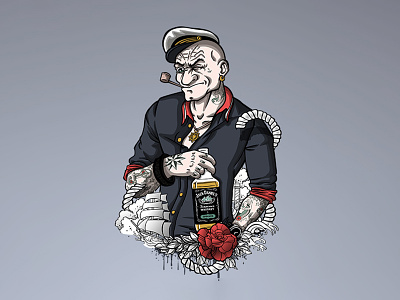 Hipster Popeye boat jack daniels lighthouse popeye sailor spinach tattoos