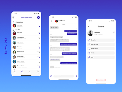 Daily UI 013 | Message App chat chat app daily ui 013 message app messagefriend messanger settings