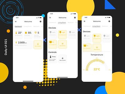 Daily UI 021 | Home Monitoring Dashboard controls daily ui 021 dashboard home home monitoring dashboard living room smart home temperature