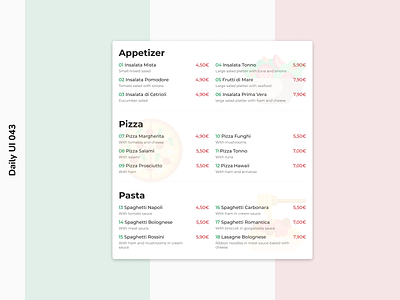 Daily UI 043 | Food/Drink Menu daily ui 043 fooddring menu italy restaurant