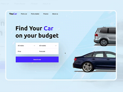 Cars homepage and search animation animation automobile automotive design car car finance car landing page cars figma prototyping home page landing page page transition search