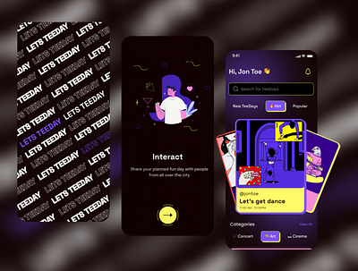 Event sheldule app app application brutalism design event eventapp figma illustration neobrutalism party partyapp ui uxui