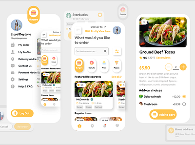FÜD app branding design food graphic design illustration logo mobile app restaurant typography ui ux vector yellow